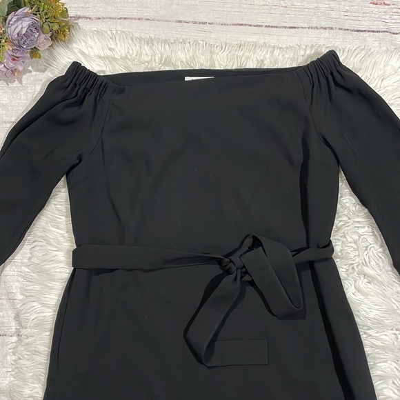 Aritzia Babaton Brightwell Black Tie Waist Off Shoulder Mini Dress - Picture 5 of 11